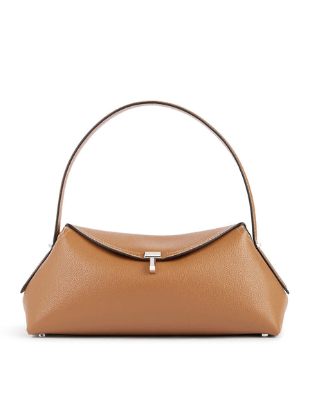 T-LOCK LEATHER BAG WITH CONTRASTING STITCHING