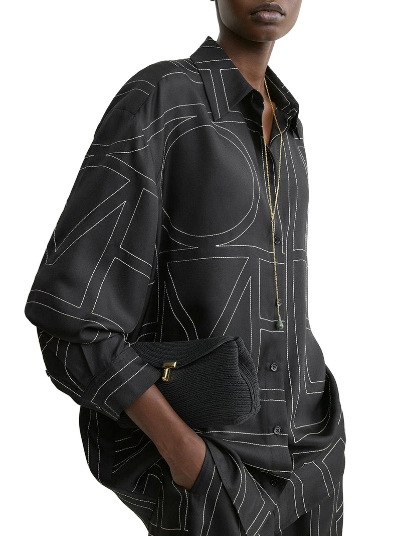 SILK SHIRT WITH MONOGRAM EMBROIDERY