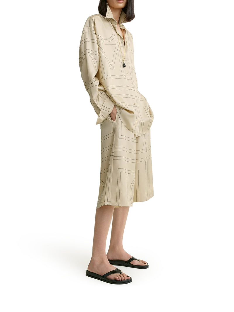 SILK SHIRT WITH MONOGRAM EMBROIDERY