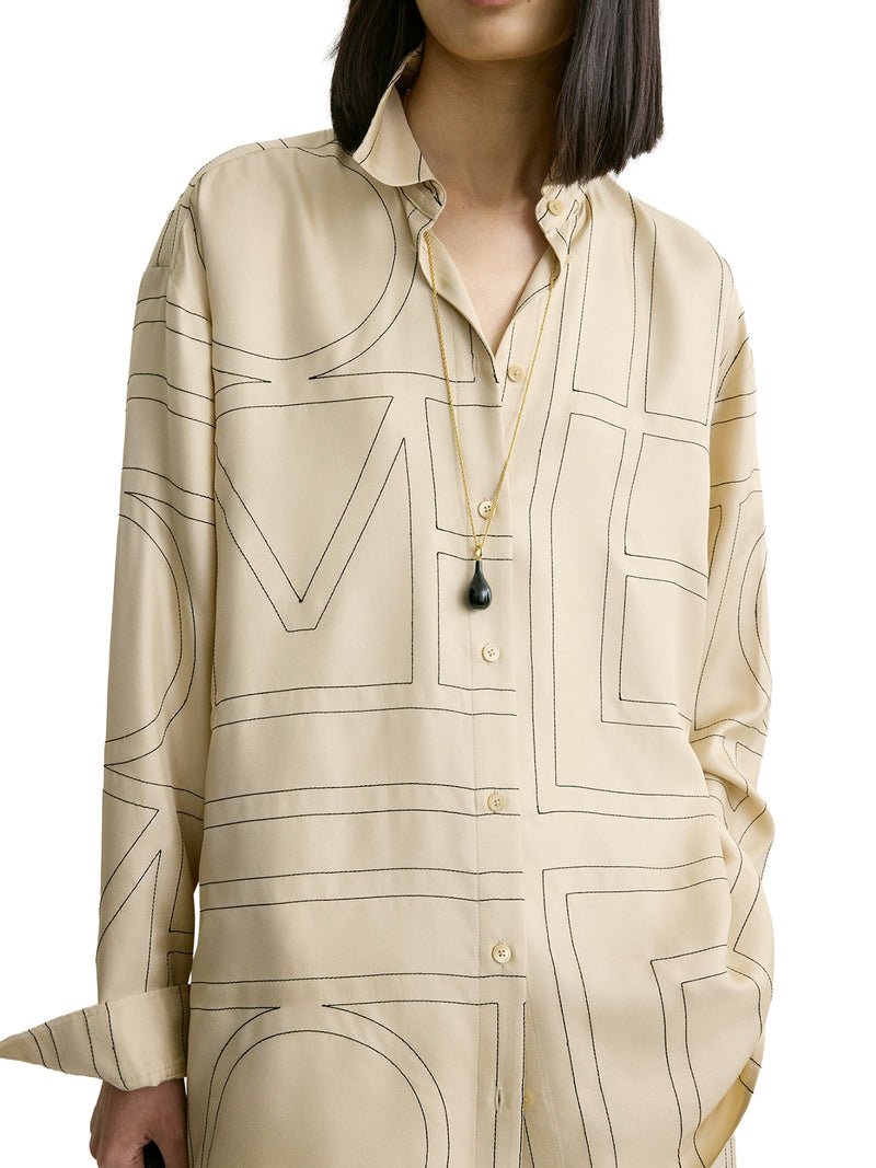SILK SHIRT WITH MONOGRAM EMBROIDERY