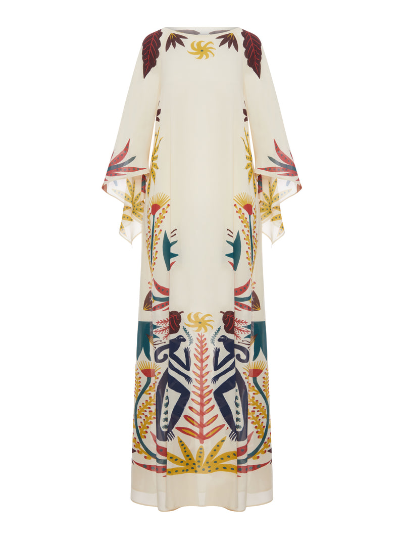 LONG CAFTAN DRESS WITH ARTISTIC PRINT