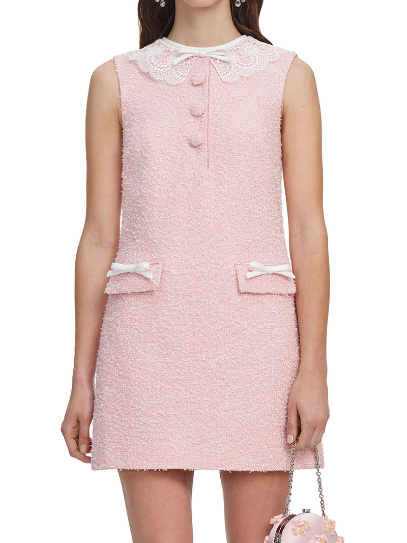 PINK MINI DRESS WITH BOUCLE LACE COLLAR
