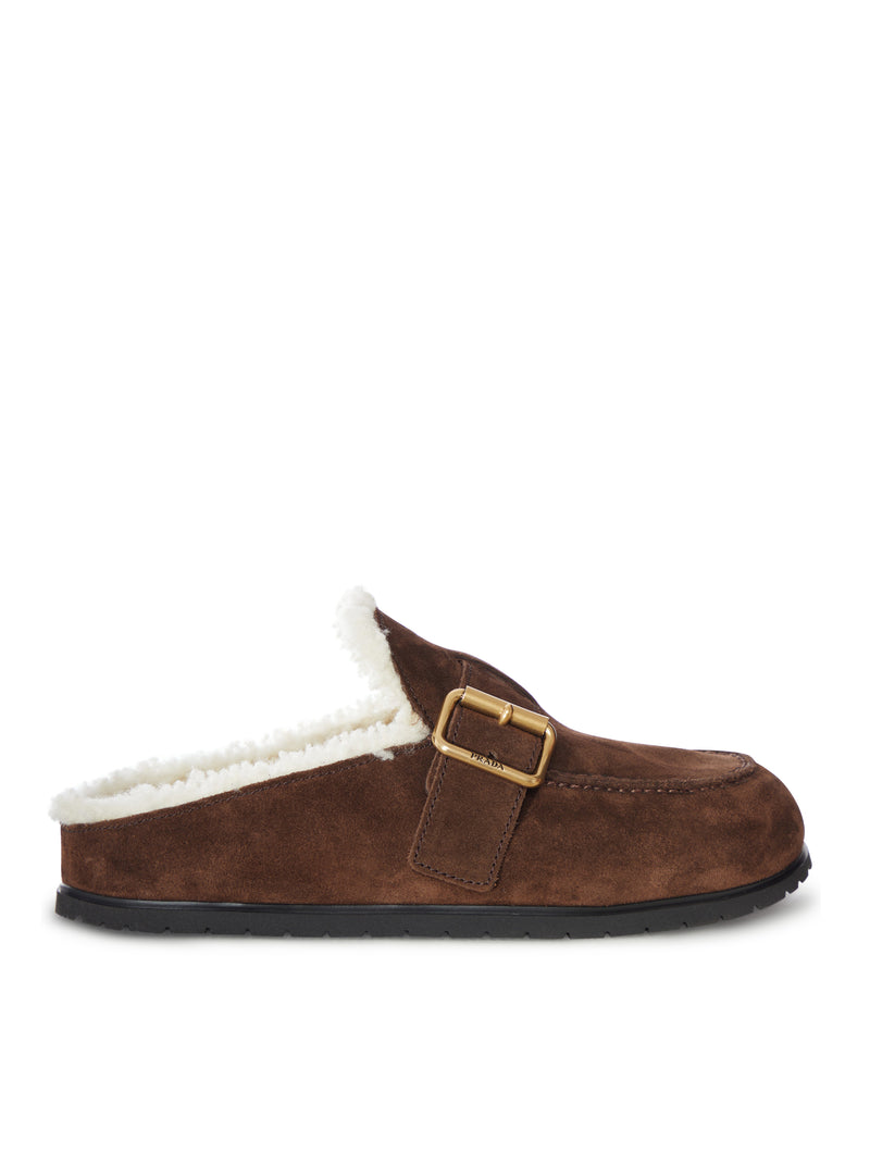 SUEDE AND SHEARLING MULE WITH BUCKLE
