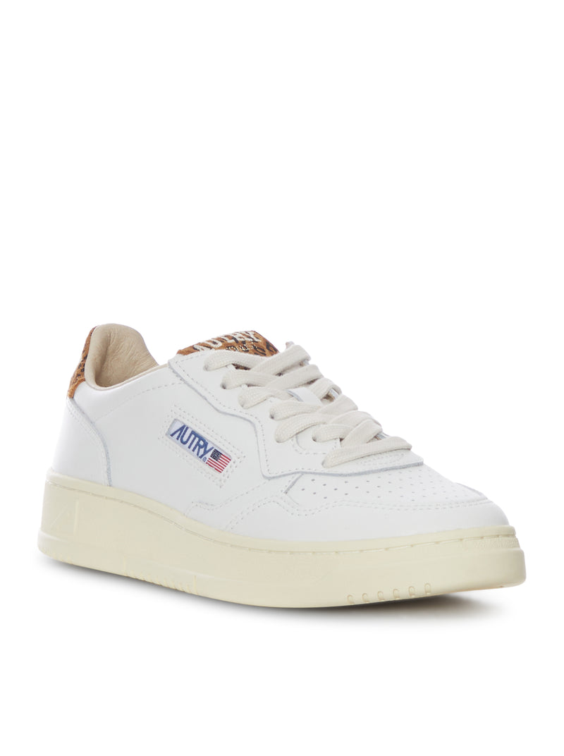 MEDALIST LOW WHITE LEATHER SNEAKERS WITH LEOPARD DETAIL