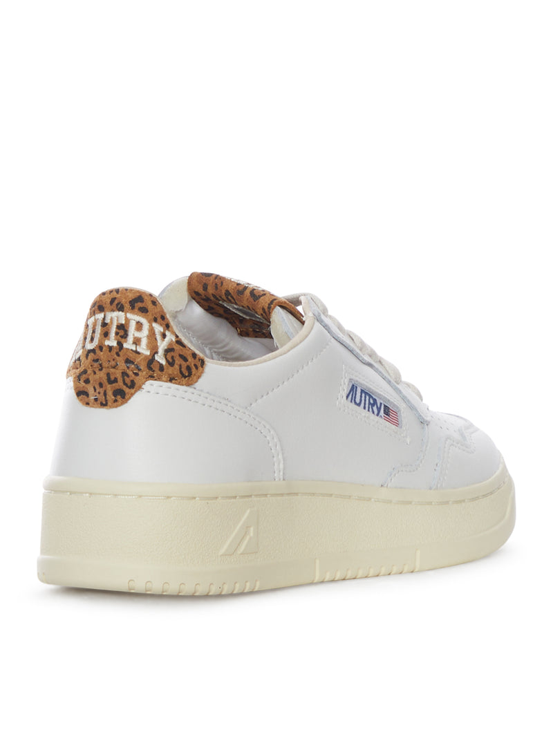 MEDALIST LOW WHITE LEATHER SNEAKERS WITH LEOPARD DETAIL