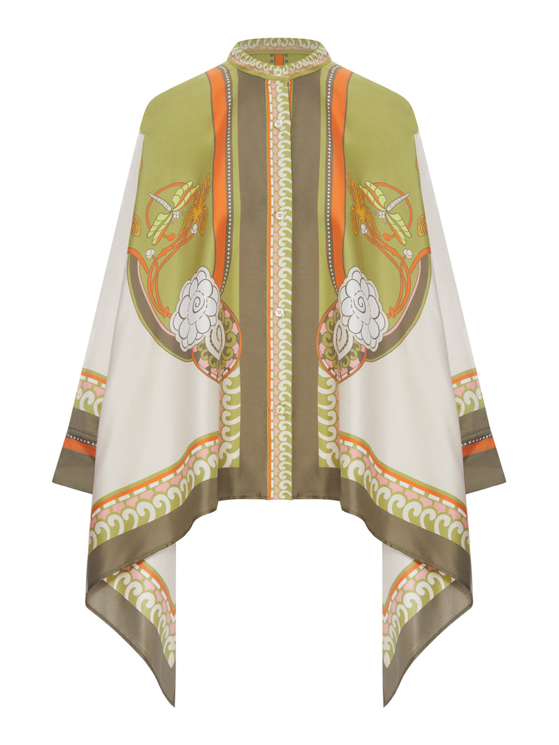 SILK SCARF SHIRT WITH PLACED PRINT