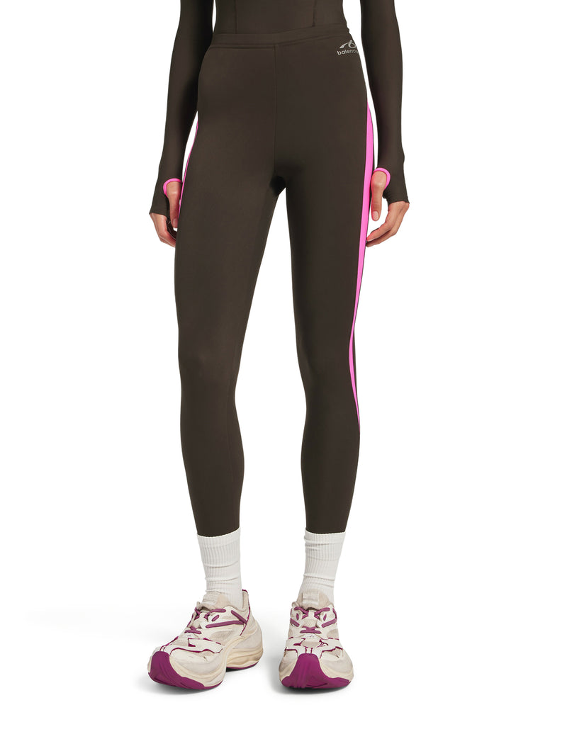 TECHWEAR LEGGINGS IN TECHNICAL FABRIC KHAKI BROWN AND FLUORESCENT PINK