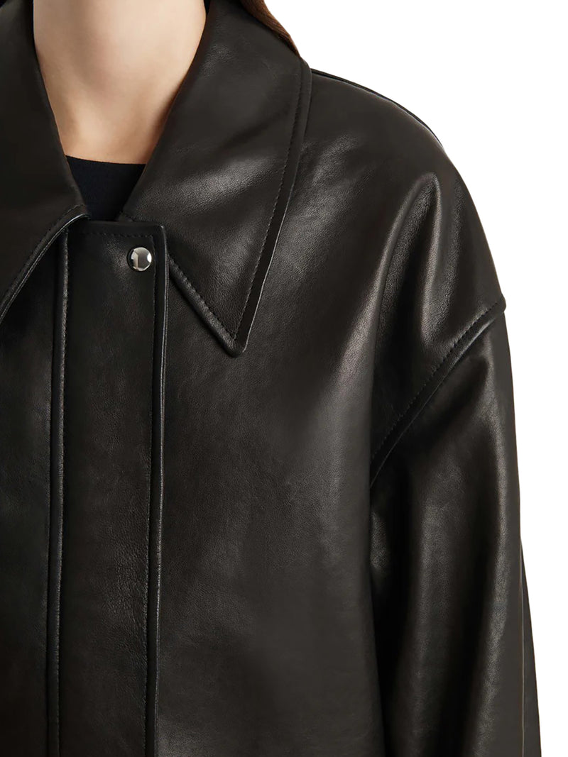 SHELMAN LEATHER BOMBER JACKET WITH WIDE NECK