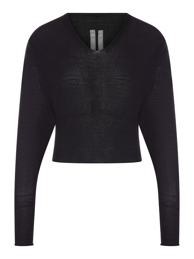 CROPPED V-NECK SWEATER IN FINE WOOL