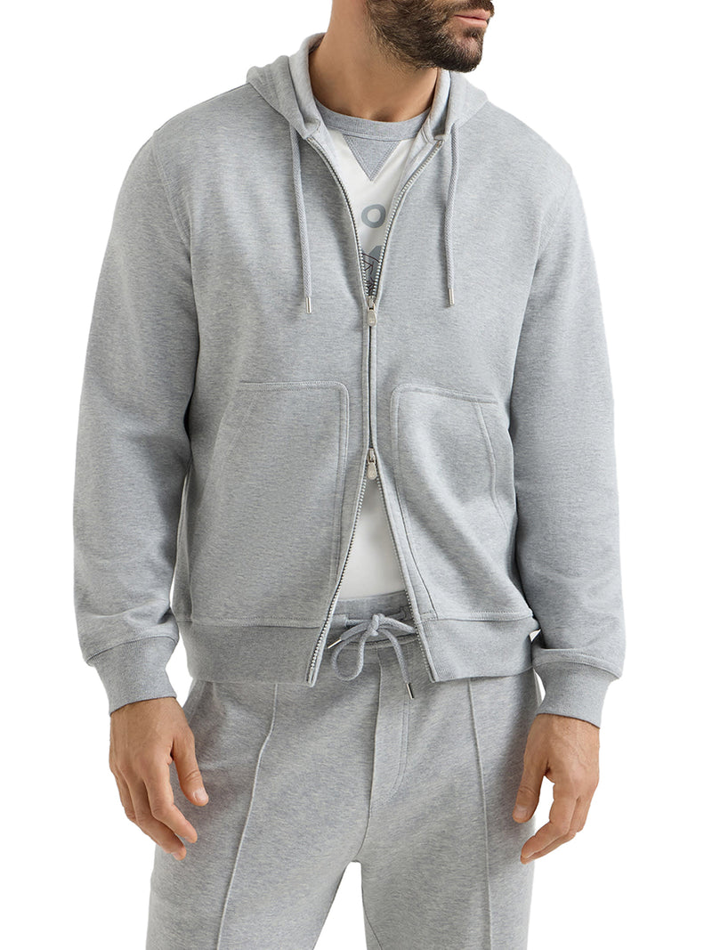 DOUBLE COTTON, CASHMERE AND SILK SWEATSHIRT TOPWEAR WITH ZIP AND HOOD