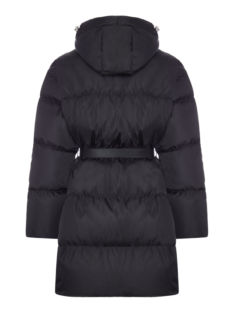 RE-NYLON DOWN JACKET WITH HOOD AND WAIST BELT