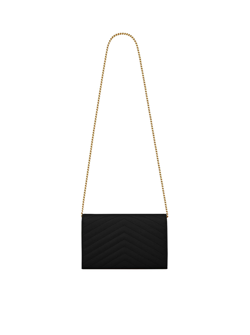Cassandre Matelasse Envelope Leather Wallet On Chain in Black - Saint  Laurent