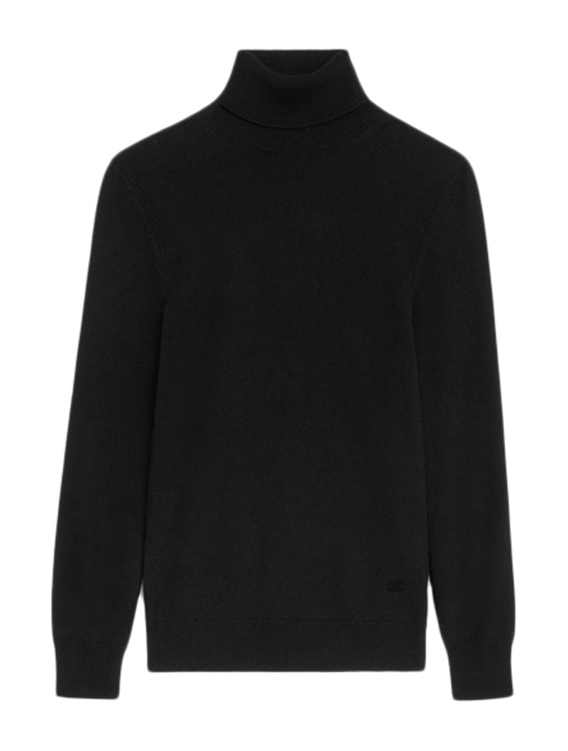 TRIOMPHE HIGH NECK SWEATER IN THIN BLACK CASHMERE