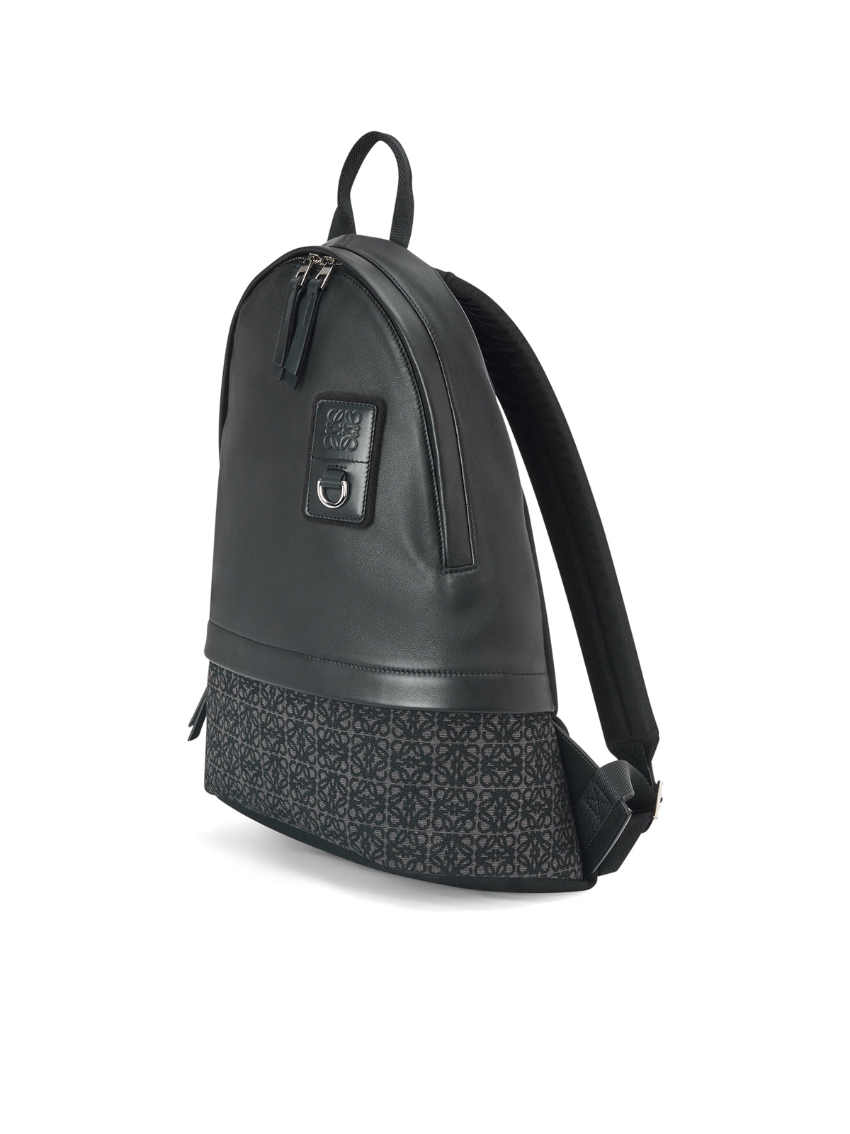 Round Slim Backpack in calfskin and Anagram jacquard