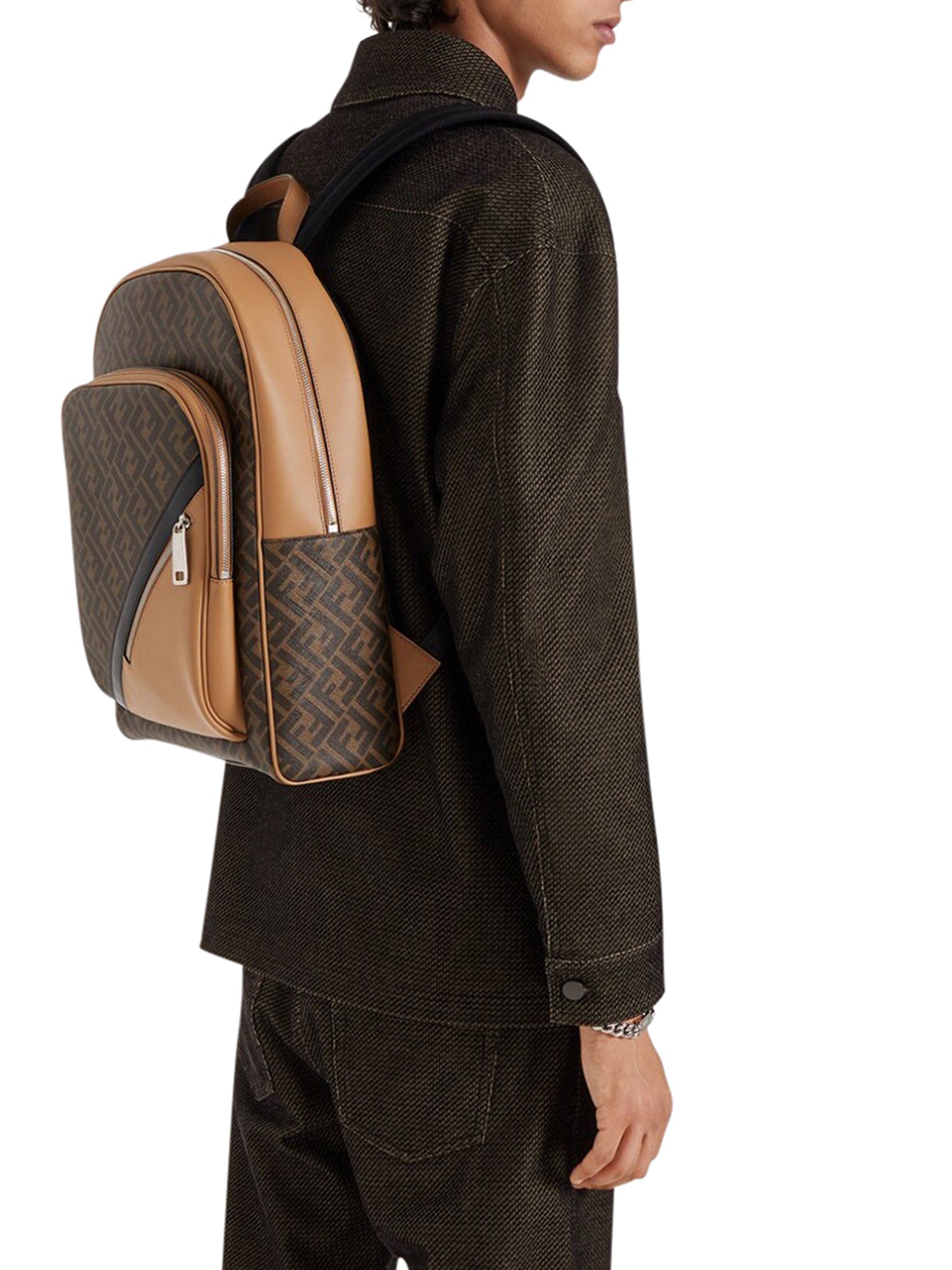 Brown FF fabric backpack