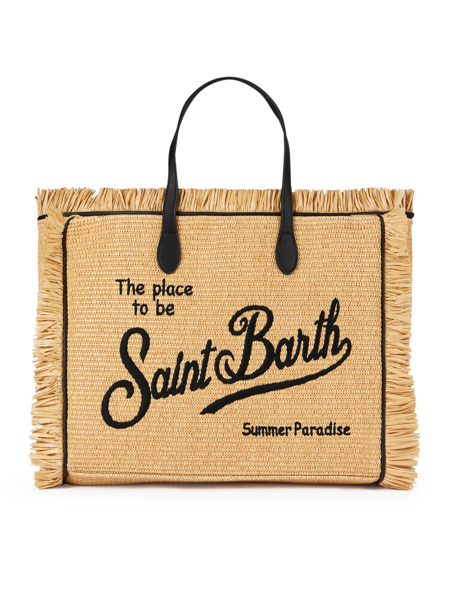 MC2 Saint Barth Straw bag with front embroidery and fabric handles