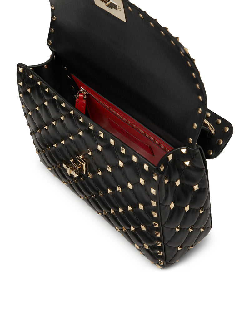 Valentino Garavani Women's Medium Roman Stud The Shoulder Bag in Nappa with Chain and Tone-on-Tone Studs - Black