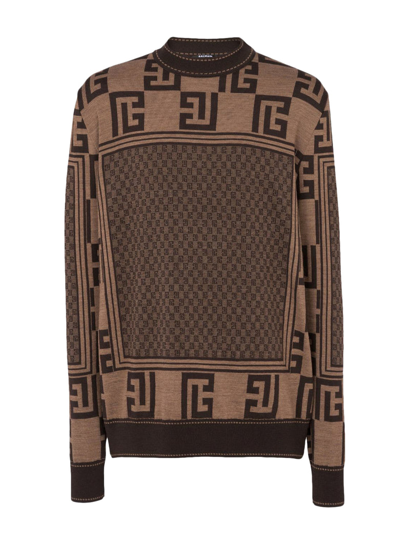 Brushed mohair jumper with monogram print brown - Women