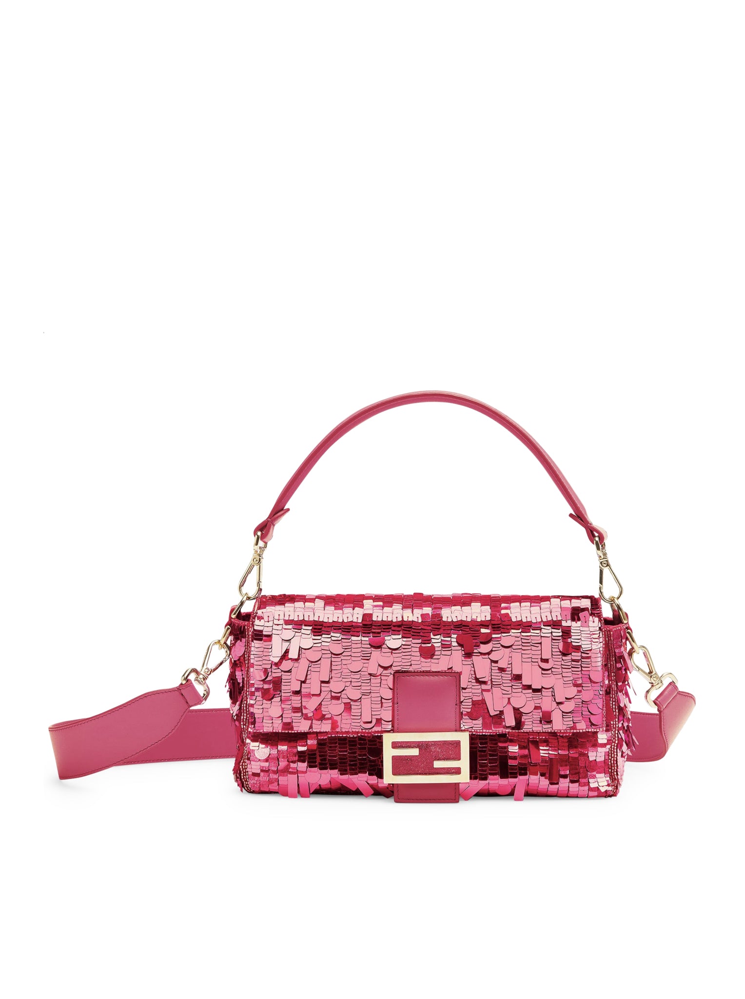 Baguette bag in leather and fuchsia sequins