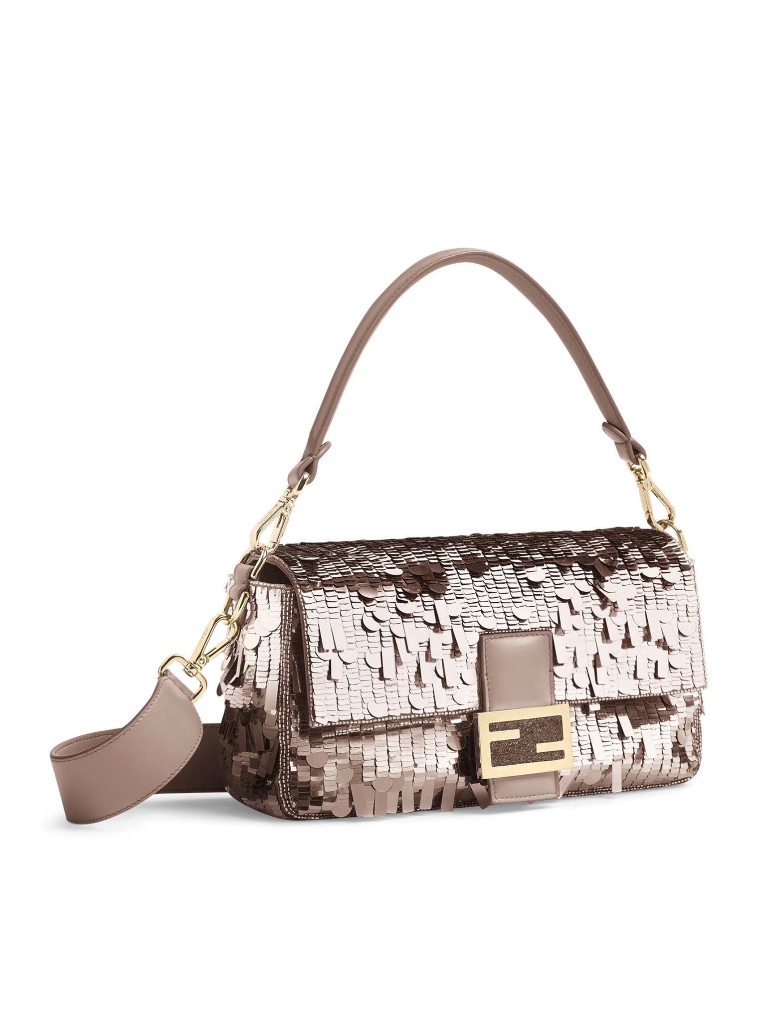 BAGUETTE bag in dove gray leather and sequins