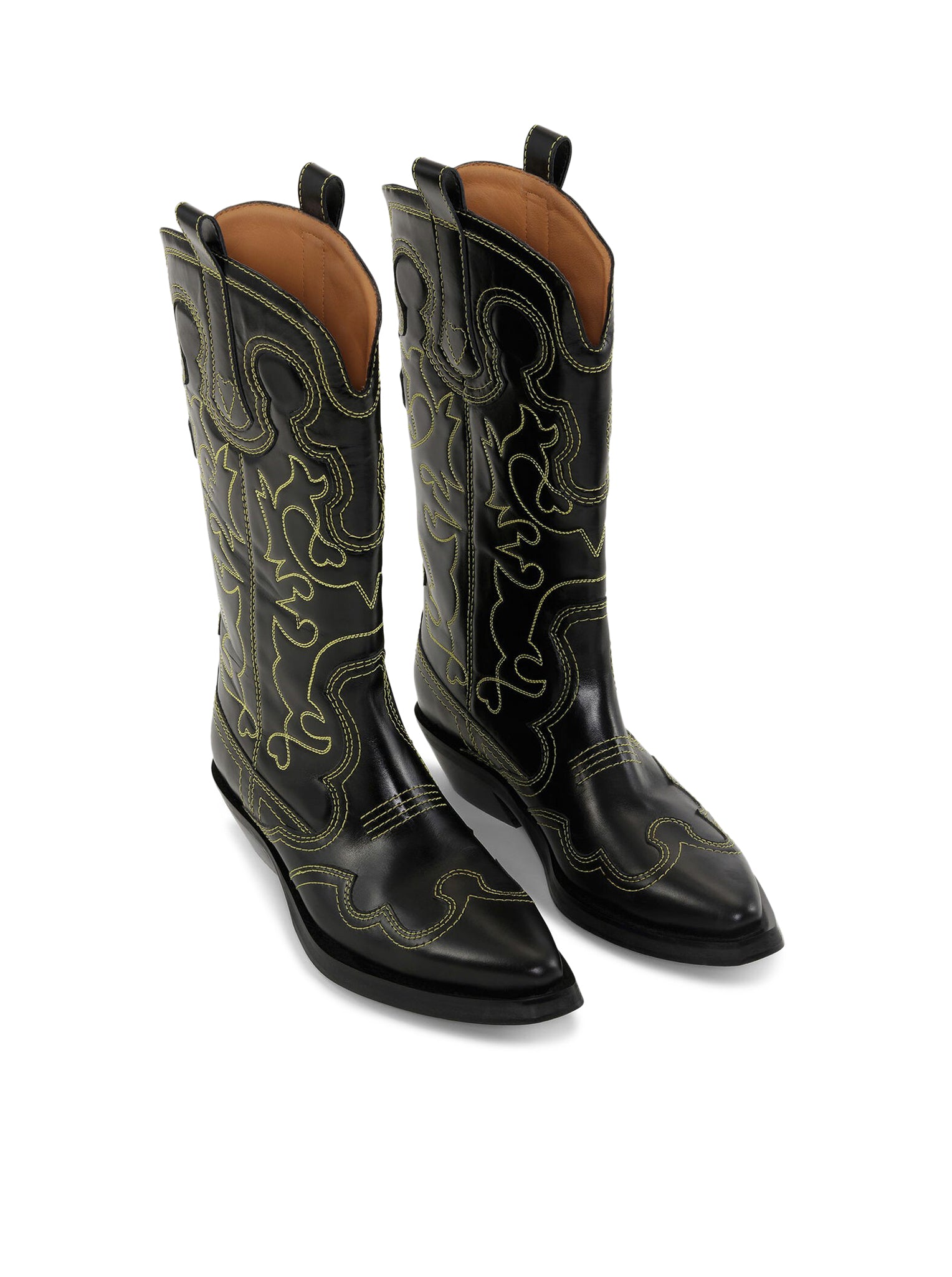 BLACK/YELLOW MID SHAFT EMBROIDERED WESTERN BOOTS