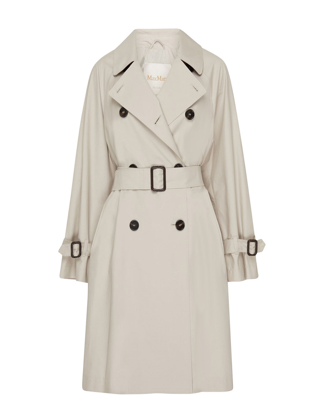 Distressed cotton trench coat with belt at the waist