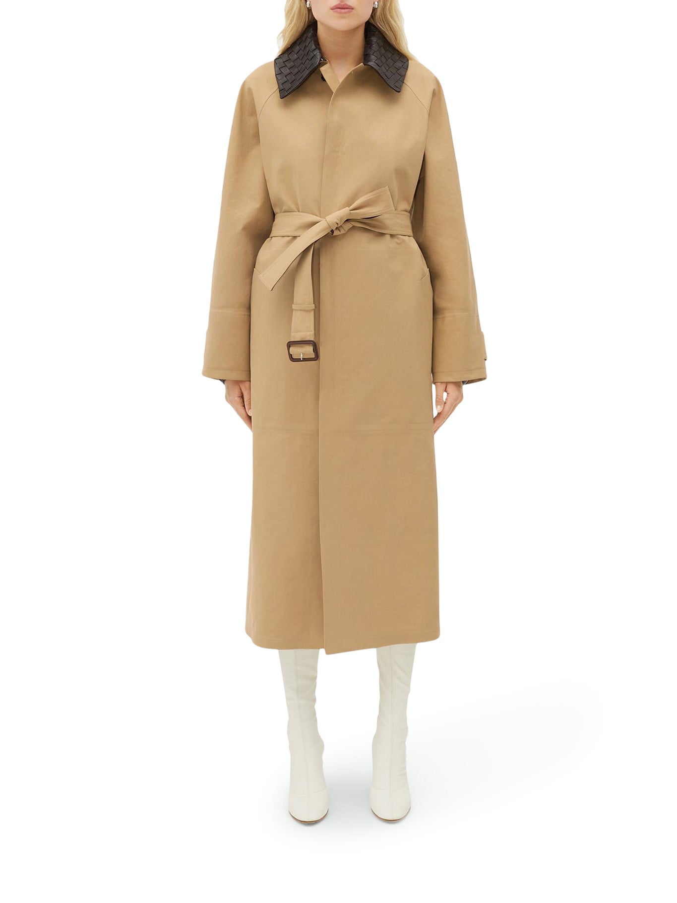 Cotton trench coat with braided collar