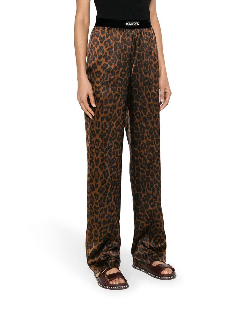 Stretch silk trousers with animal print
