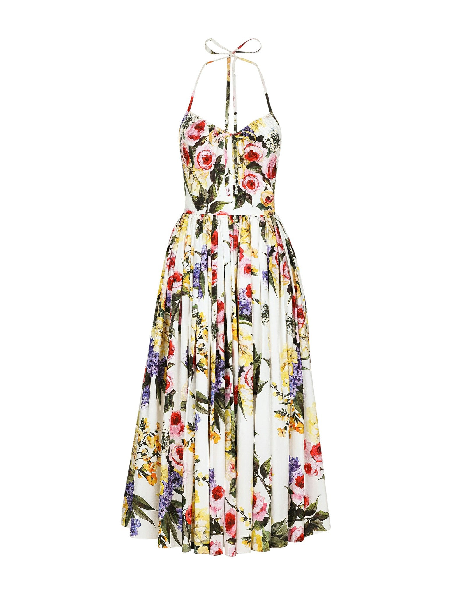 CALF-LENGTH COTTON DRESS WITH GARDEN PRINT