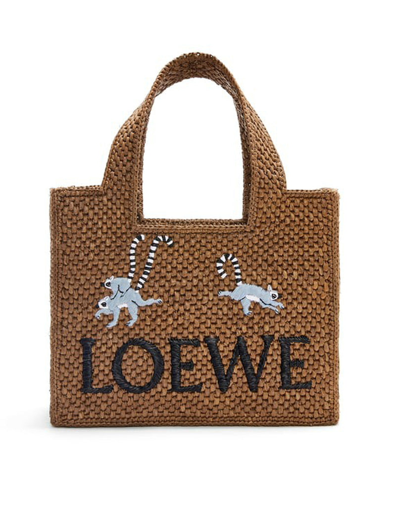 Lemur small Font Tote bag in raffia