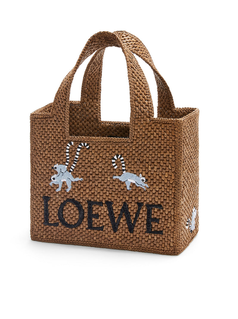 Lemur small Font Tote bag in raffia