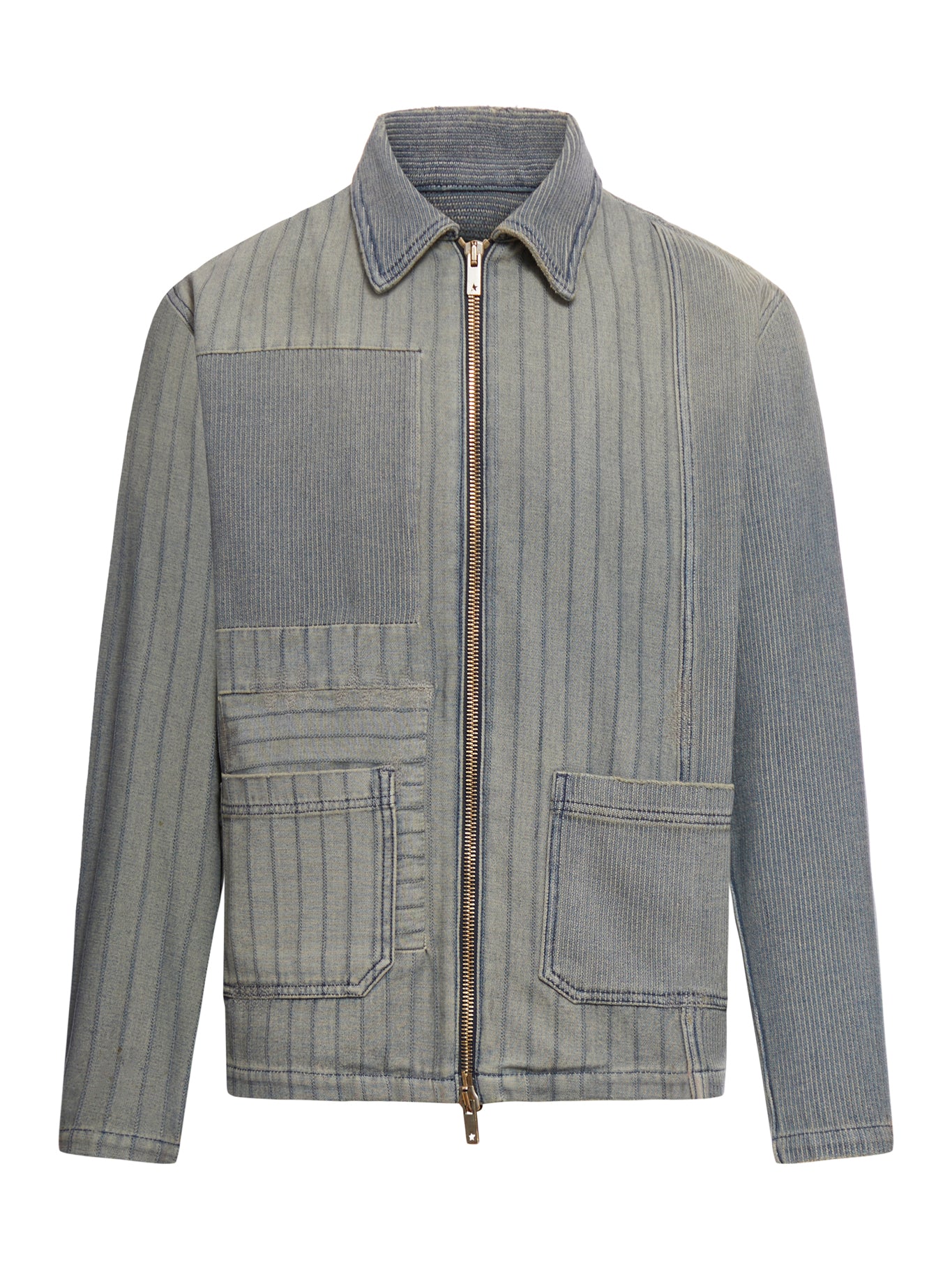 JOURNEY M`S FULL ZIP JACKET DYED DENIM PATCHED STRIPES