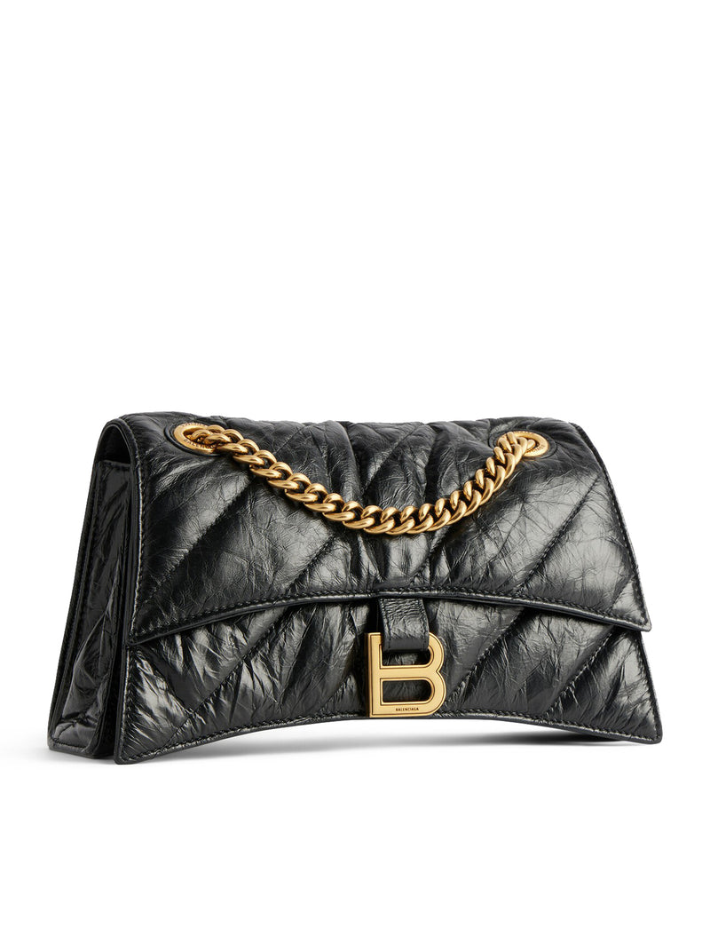 CRUSH BAG WITH SMALL QUILTED CHAIN FOR WOMEN IN BLACK