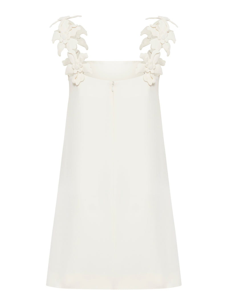 SHORT DRESS with straps IN EMBROIDERED CREPE COUTURE