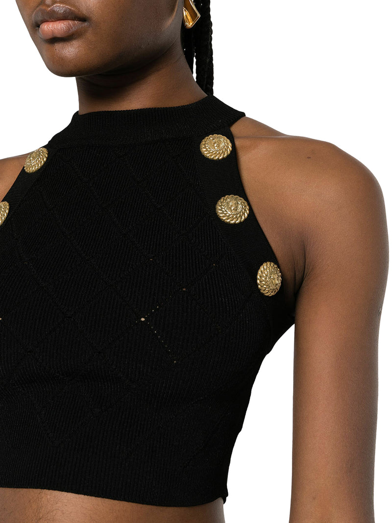 embossed buttons cropped top