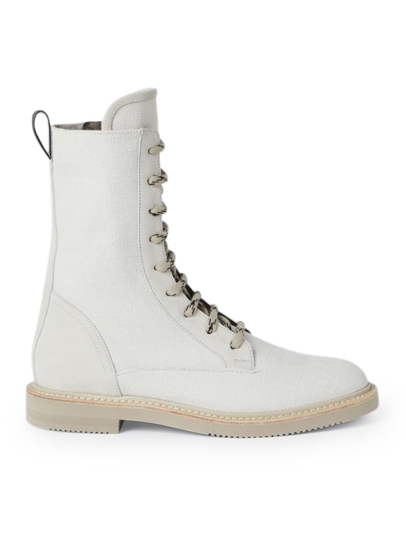 Boot in cotton and linen canvas and calfskin with Precious Detail