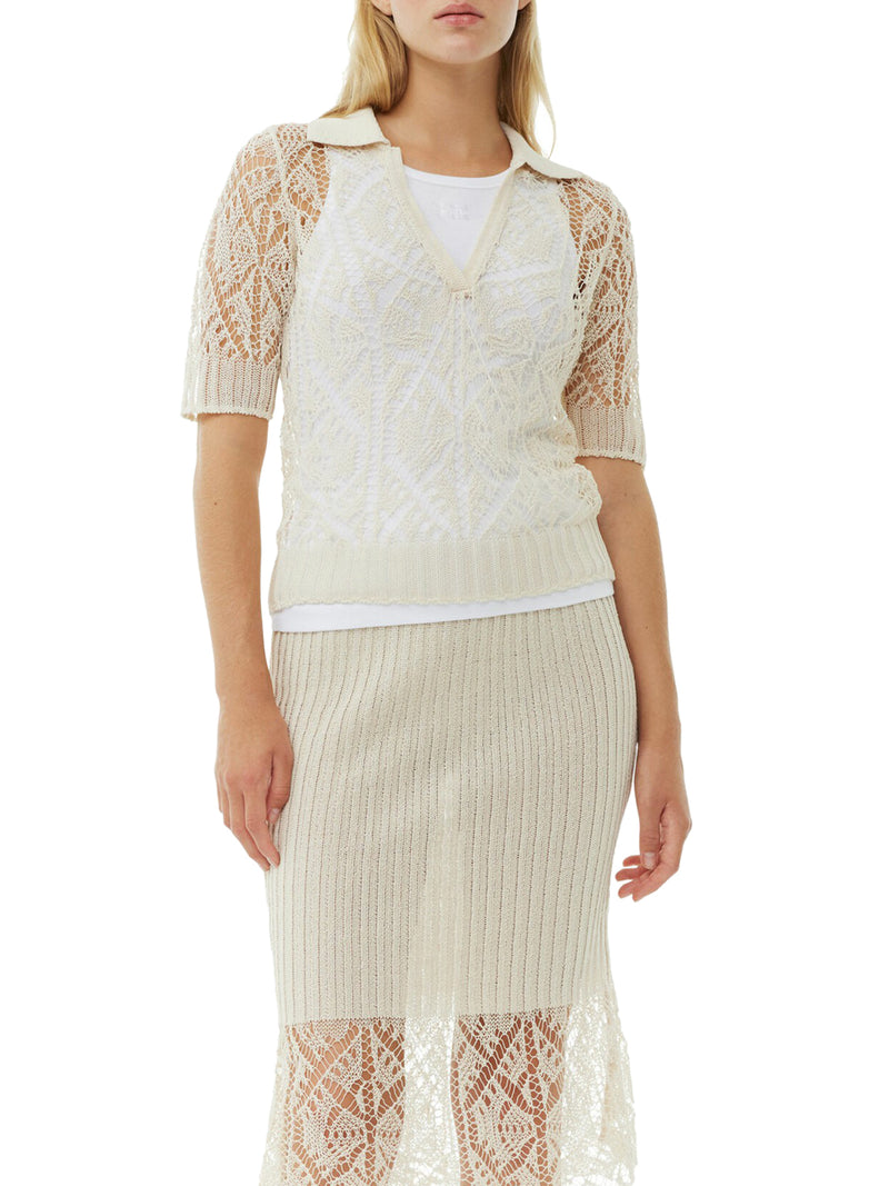 EGRET COTTON LACE POLO SWEATER