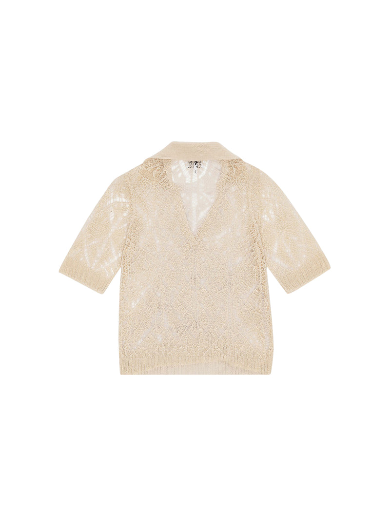 EGRET COTTON LACE POLO SWEATER