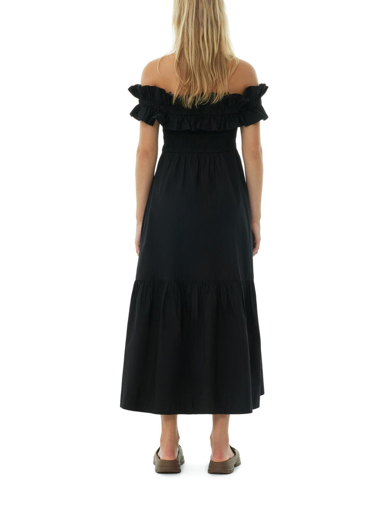 BLACK COTTON POPLIN LONG SMOCK DRESS